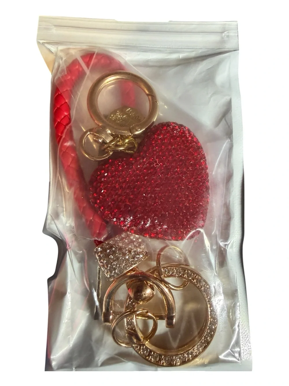 Red Heart Crystal Keychain Bag Charm